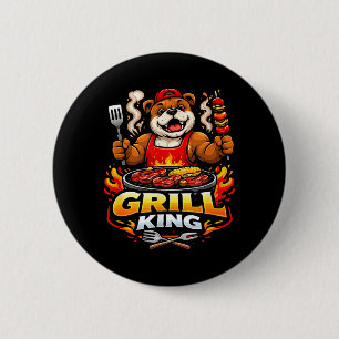 Grill King Bulldog Bbq Mascot Graphic 6 Cm Round Badge
