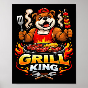 Grill King Bulldog Bbq Mascot Graphic Poster