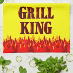 Grill King Red Flames Yellow Kitchen Towel