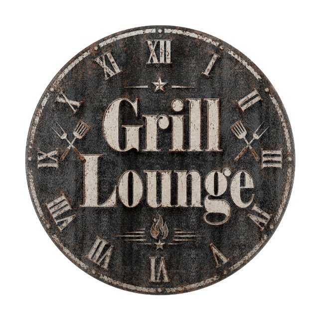 Grill Lounge Rustic BBQ Man Cave Grill Master Gift Cutting Board (Front)