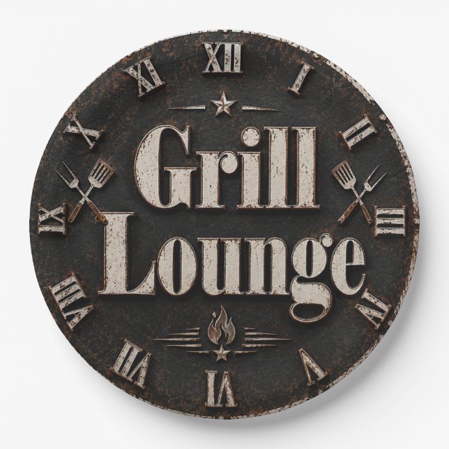 Grill Lounge Rustic BBQ Man Cave Grill Master Gift Paper Plate (Front)