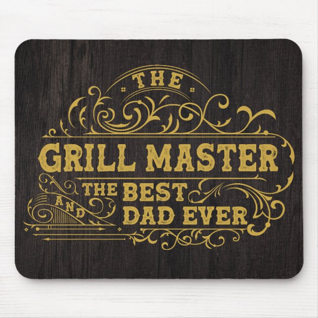 Grill Master and Best Dad Ever Fathers Day Black Mouse Mat (Front)