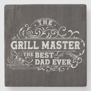 Grill Master and Best Dad Ever Fathers Day Black Stone Coaster