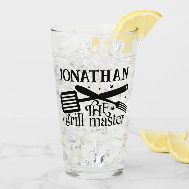Grill Master BBQ Chef Cook Gift for Him Name Glass (Back Ice)