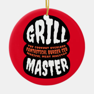 Grill Master BBQ Dad Quote Burger Grilling Cookout Ceramic Tree Decoration