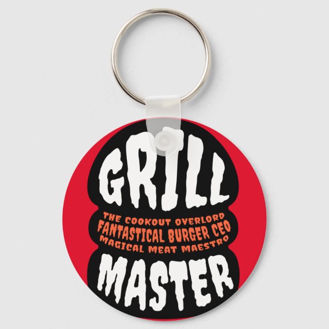 Grill Master BBQ Dad Quote Burger Grilling Cookout Key Ring (Front)