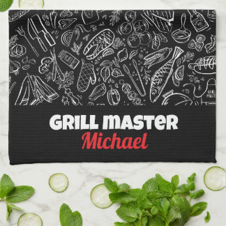 Grill master bbq foodie men dad husband  tea towel