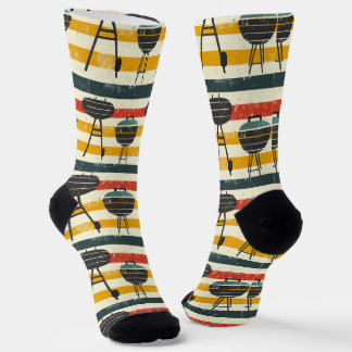 Grill Master - BBQ Party Striped Retro Pattern Socks