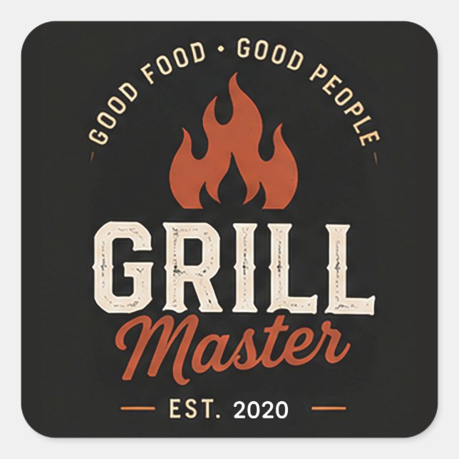 🔥 Grill Master BBQ Restaurant Kitchen Staff Logo  Square Sticker (Front)