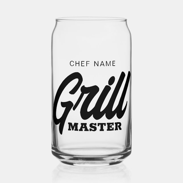 Grill Master can glass with custom BBQ chef name (Front)
