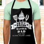 Grill Master Dad Black Apron<br><div class="desc">Custom black apron for the best dad ever on Christmas, Father's Day or his birthday featuring illustrations of a barbecue grill and "Grill Master Dad" in fun white typography.</div>