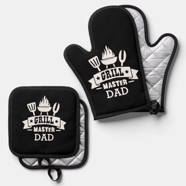 Grill Master Dad Oven Mitt & Pot Holder Set (Front/Back)