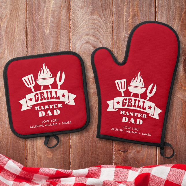 Grill Master Dad Red Oven Mitt & Pot Holder Set (Creator Uploaded)