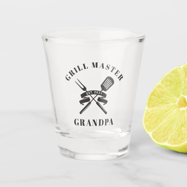 Grill Master Grandpa Best Grandfather Custom Shot Glass (Front)