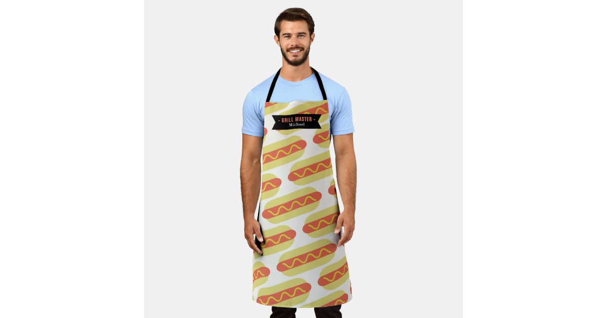 Grill Master Hot Dog Pattern Cream Apron | Zazzle