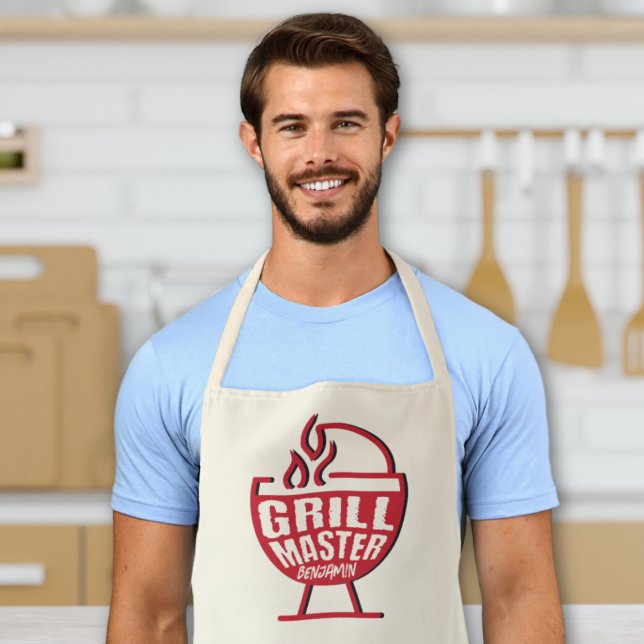 "Grill Master" Men's Chef Custom Name Cooking BBQ  Apron ("grill master" custom personalized name men's bbq apron for barbecue smoker cooking chef gift )