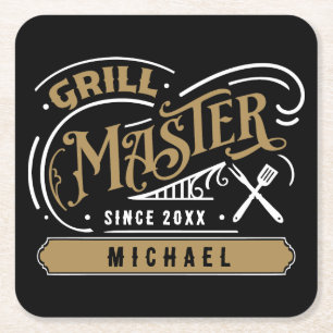 Grill Master Personalised  Square Paper Coaster