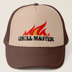 Grill master trucker hat with burning flames