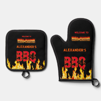 Grill Master's (your name) BBQ Oven Mitt & Pot Holder Set