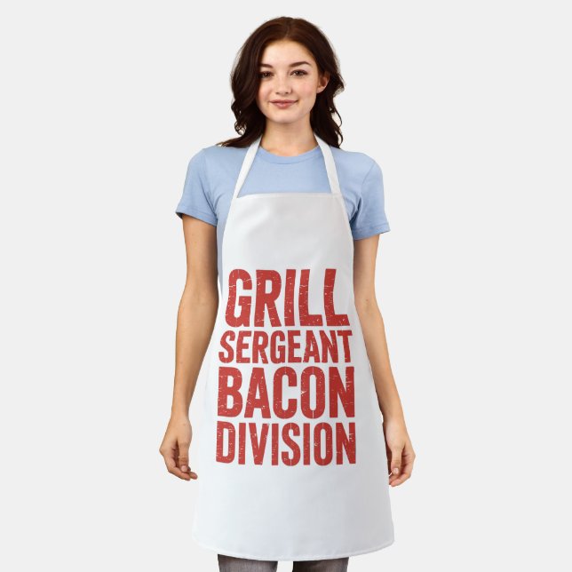 Grill Sergeant Bacon Division Funny BBQ Meat Lover Apron (Worn)