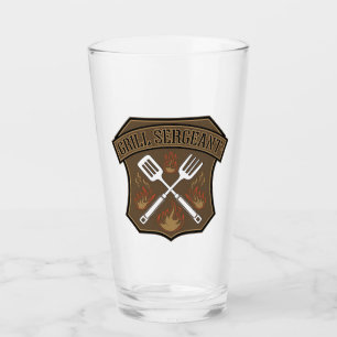 Grill Sergeant Badge Design with Spatula and Fork Glass