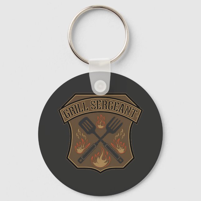 Grill Sergeant Badge Design with Spatula and Fork Key Ring (Front)