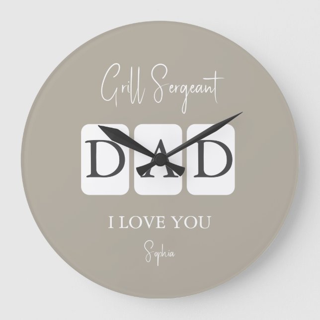 Grill Sergeant Dad I Love You Name Customised Large Clock (Front)