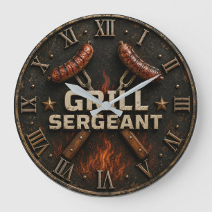 Grill Sergeant Funny BBQ Grill Master Barbecue Large Clock