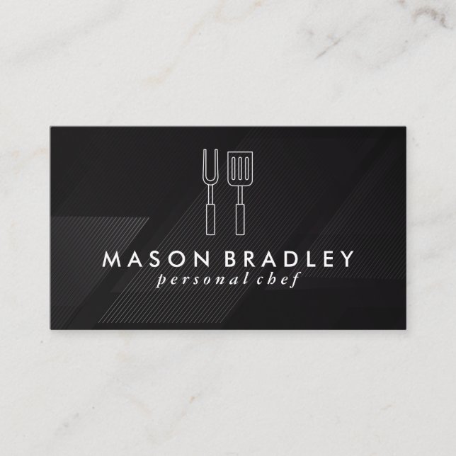 Grill Tools | Black Lines Background Business Card (Front)