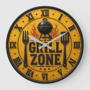 Grill Zone BBQ Grill Master Kitchen Rustic  Large Clock