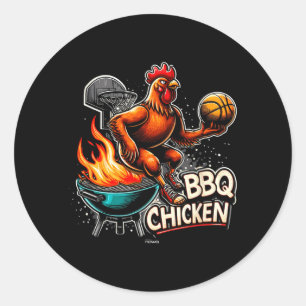 Grilled Bbq Chicken Playing Flaming Basball Classic Round Sticker