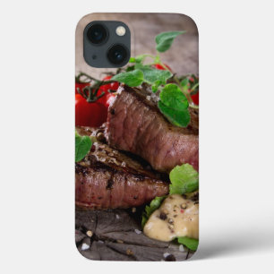 Grilled bbq steaks with fresh herbs and tomatoes iPhone 13 case