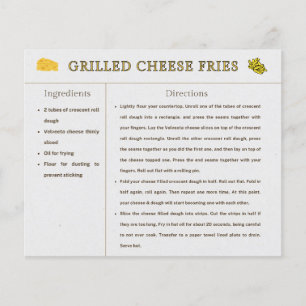 Grilled Cheese Fries Recipe Card Thanksgiving Food