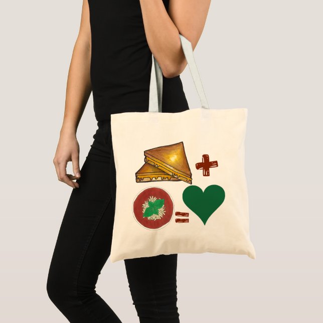 Grilled Cheese Sandwich + Tomato Soup = Love Heart Tote Bag (Front (Product))