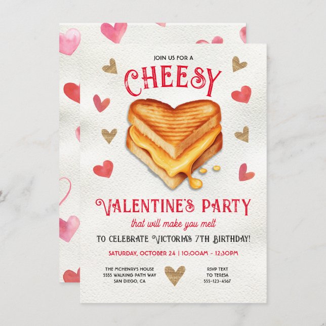 Grilled Cheese Valentines Galentines day Party Invitation (Front/Back)
