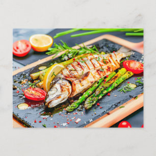 Grilled Fish with Asparagus and Tomatoes Holiday Postcard