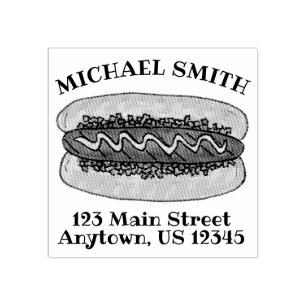 Grilled Hot Dog Fast Food Personalised Address Rubber Stamp