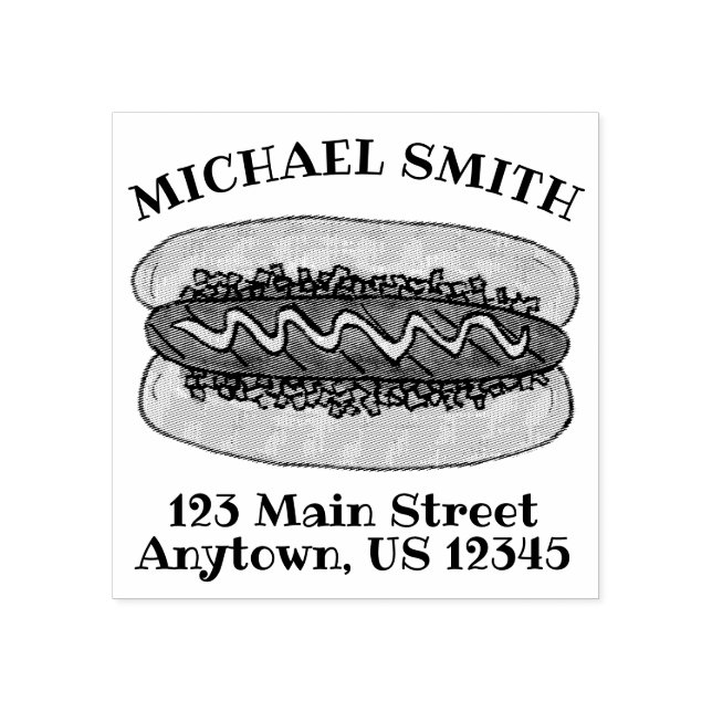 Grilled Hot Dog Fast Food Personalised Address Rubber Stamp (Imprint)