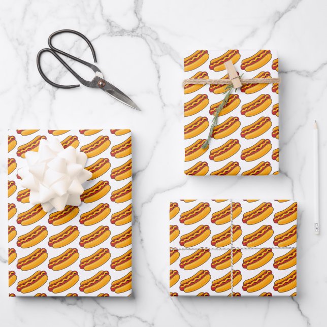 Grilled Hot Dog Pattern Wrapping Paper Sheet (Front)