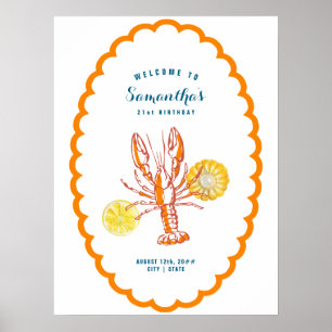 Grilled Lobster BBQ Seafood Summer Party Welcome Poster