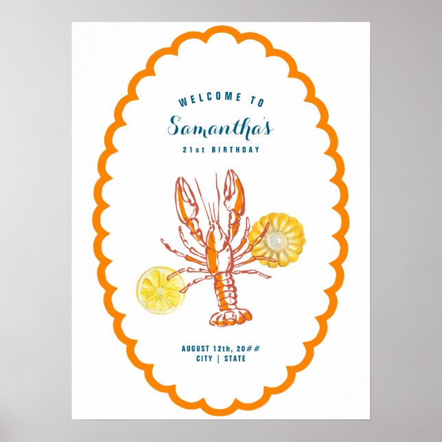 Grilled Lobster BBQ Seafood Summer Party Welcome Poster (Front)