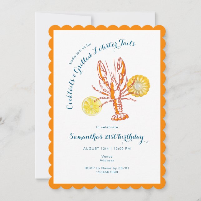 Grilled Lobster Tails BBQ Seafood Summer Birthday Invitation (Front)