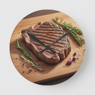 Grilled Ribeye Steak Rosemary Round Clock
