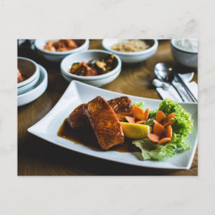 Grilled Salmon Korean Food Set Postcard