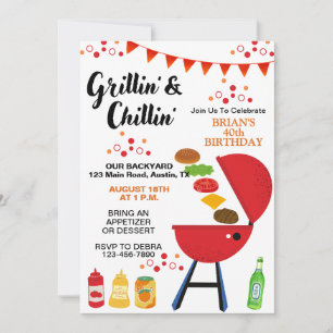 Grillin and Chillin Adult Birthday Invitation