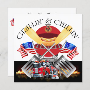 Grillin' and Chillin' Fire Dept Cookout Invitation
