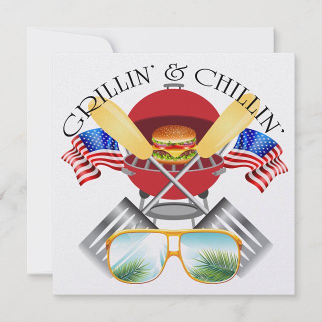 Grillin' and Chillin' Patriotic Invitation (Front)