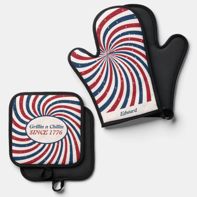 Grillin and Chillin since 1776 funny 4th of July  Oven Mitt & Pot Holder Set (Front/Back)