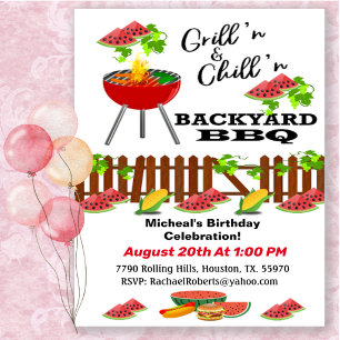 Grillin & Chillin Backyard BBQ Birthday Invitatio Invitation