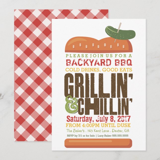 Grillin Chillin BBQ Invitation, Burger Barbecue Invitation (Front/Back)